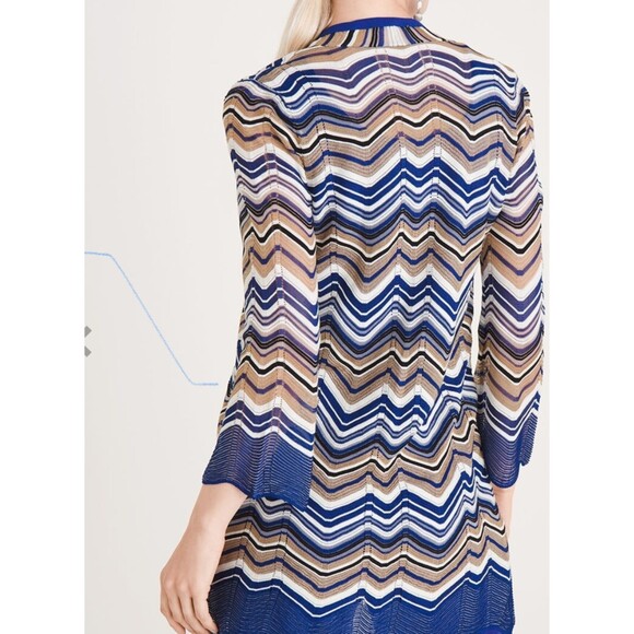 CHICO'S Travelers Zig Zag Stitch Cardigan Sweater Jacket Seafaring Blue Small - Picture 2 of 10